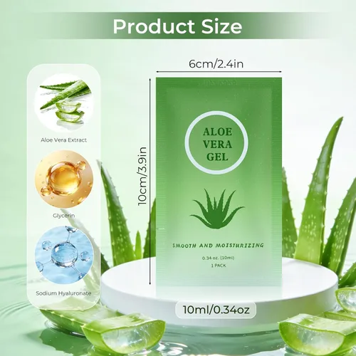 Vista 3 de Gel de aloe vera de tamaño viaje, mini loción natural de aloe vera orgánica, envuelta individualmente, crema de aloe calmante después del sol