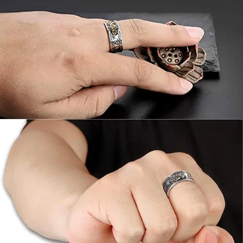 Vista 6 de Pixiu - Juego de anillos de Feng Shui Pixiu, pulsera de riqueza china de Feng Shui Pi Yao, anillo de protección de riqueza que trae buena suerte