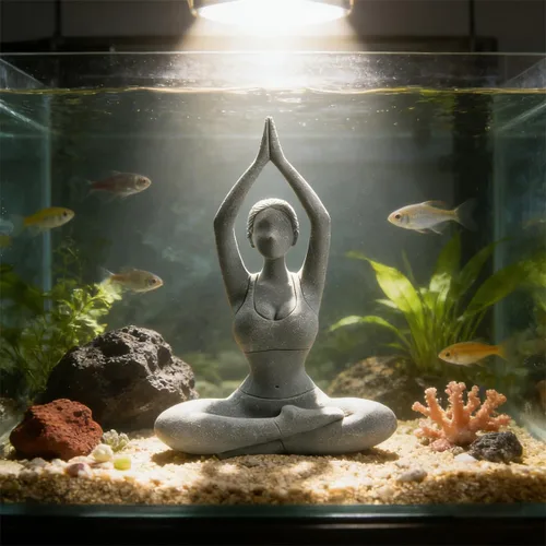 Vista 4 de livelyfish Estatua de dama de yoga, piedra arenisca, figura de yoga para meditación, figuras coleccionables para el hogar, estante del acuario