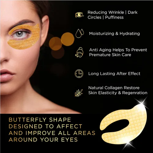 Vista 3 de Parches para ojos hinchados – Máscara para debajo de los ojos ojeras e hinchazón – Parches dorados debajo de los ojos, almohadillas de colágeno