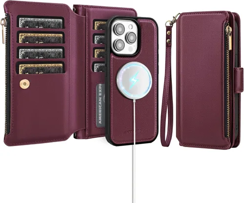 Vista 25 de Antsturdy Compatible con iPhone 15 Pro Max Funda Cartera para Mujeres【Bloqueo RFID】Funda de Teléfono Cruzada de Cuero PU con Cremallera y Correa