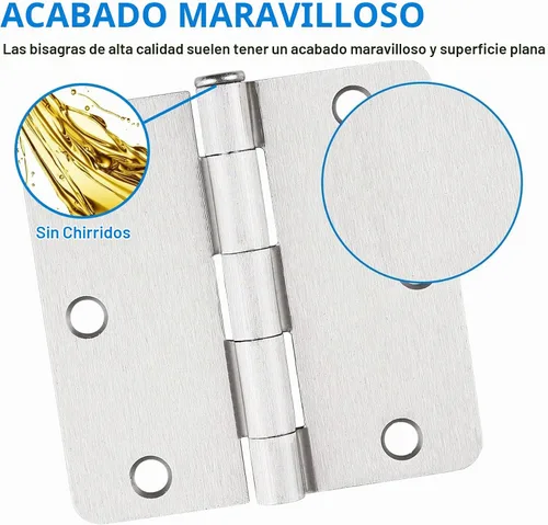 Vista 3 de JIW Bisagras de puerta de níquel satinado de 3.5 pulgadas 1/4 pulgadas, paquete de 12 Níquel cepillado