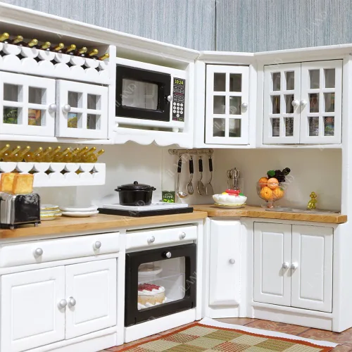 Vista 5 de Muebles en miniatura para casa de muñecas iLAND a escala 1:12, cocina moderna para casa de muñecas con set de accesorios