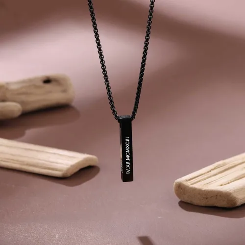 Vista 6 de Collar personalizado para hombre cadenas personalizadas para hombres collar con nombre de barra 3D negra regalo para papá marido novio