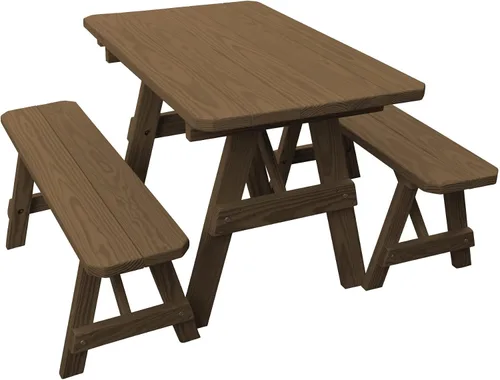 Vista 4 de Furniture Barn USA Pine - Mesa tradicional de 4 pies con 2 bancos, color negro