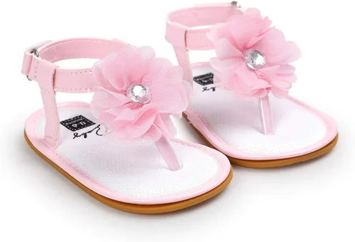 Vista 5 de COSANKIM Sandalias para bebé niña con suela de goma para verano, para exteriores, para cuna, zapatos de vestir