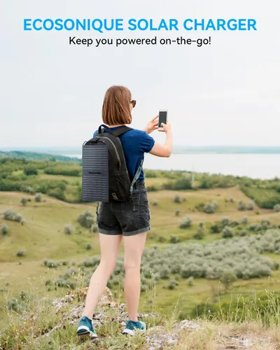 Vista 5 de Ecosonique Paneles Cargadores Solares Pequeños de 15W con USB C USB A Carga Rápida Paneles de Energía de Emergencia Plegables para Acampar