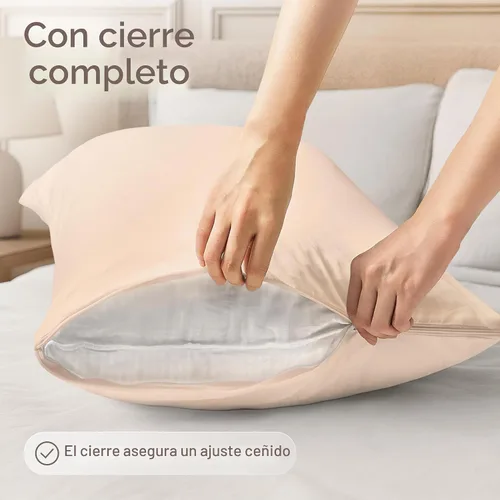 Vista 3 de Juego de 4 fundas de almohada ultrasuaves con cremallera tamaño Queen, 100% protección contra manchas, polvo y suciedad, lavables a máquina (beige)