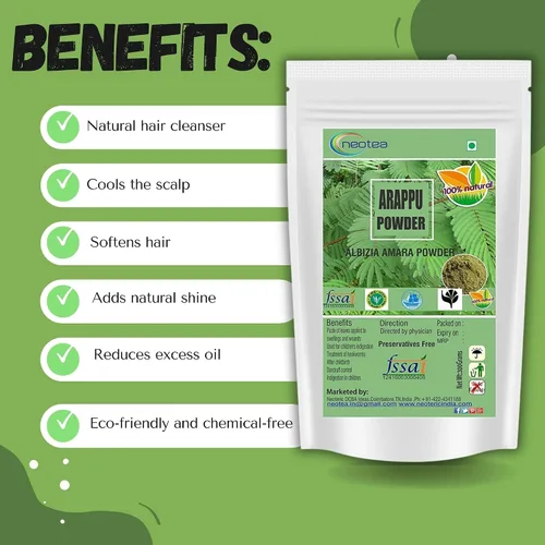 Vista 2 de Neotea Arappu Powder Albizia Amara 300GM (10.58 oz) Champú natural Polvo de lavado para el cabello Polvo limpiador Ayuda con la caída