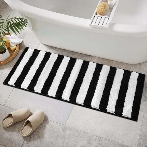Vista 14 de Alfombras redondas a cuadros para baño, lavables a máquina, negras y blancas de 2 pies, alfombrilla de baño antideslizante y absorbente, alfombra
