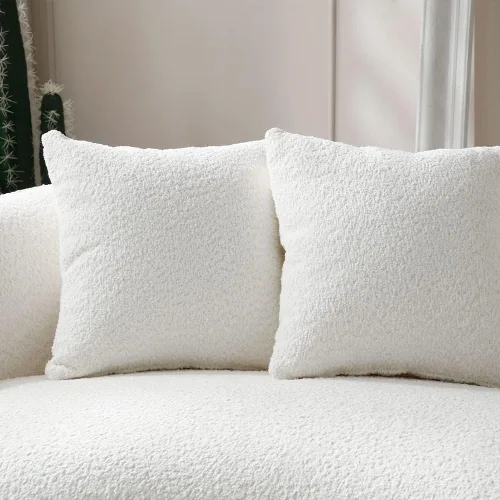 Vista 8 de Sofá curvado de 102 pulgadas, sofá modular Boucle moderno de 5 plazas, cómodo sofá tapizado en la nube de 5 asientos con almohadas para sala de Beige