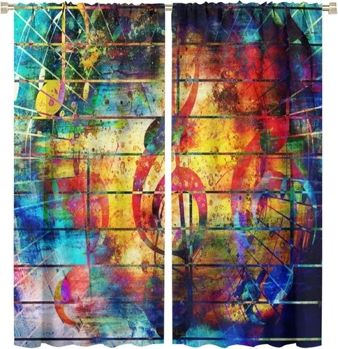 Vista 77 de Cortinas de notas musicales, blanco y negro, instrumento musical, canción, arte de canción, opacas, para ventana, dormitorio, sala de estar