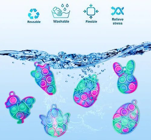 Vista 3 de Paquete de 24 huevos de Pascua precargados con mini llavero Pop Fidget, huevos de Pascua rellenos para niños y niñas, cesta de Pascua, regalos