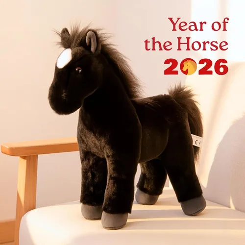 Vista 2 de The Petting Zoo Peluche de caballo negro de pie, regalos para niños, animales salvajes de corral Onez, juguete de peluche de caballo negro, 12
