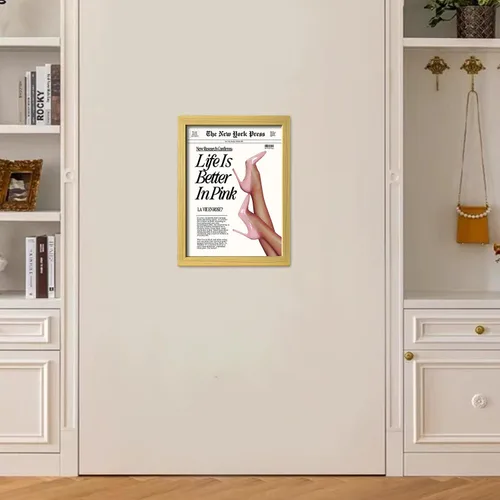 Vista 8 de Arte de pared enmarcado en lienzo con impresión de póster rosa bebé para estética de habitación femenina, arte de pared femenino moderno, obra