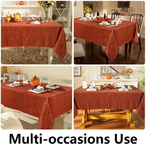 Vista 9 de Moosfor Mantel rectangular de Acción de Gracias de 60 x 84 pulgadas, mantel jacquard de hojas de otoño, manteles de tela de damasco para fiestas