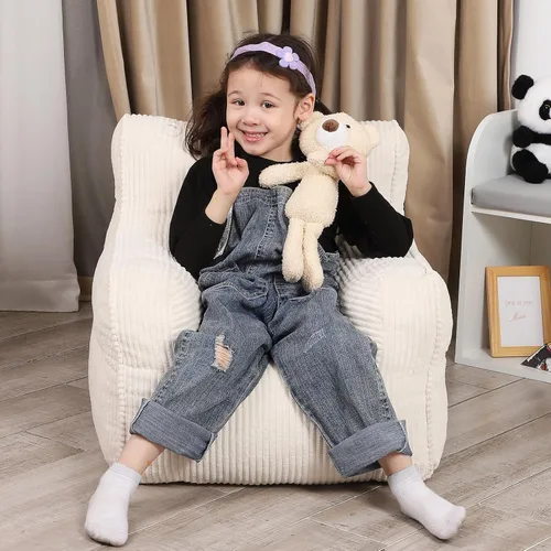 Vista 5 de MOMCAYWEX Silla Puf para Niños con un Oso de Peluche, Silla Cómoda para Niños Pequeños para Niños y Niñas, Beige
