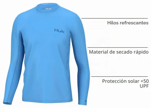 Vista 3 de HUK Camisa de manga larga Icon X para hombre, camisa de pesca de alto rendimiento Azul celeste