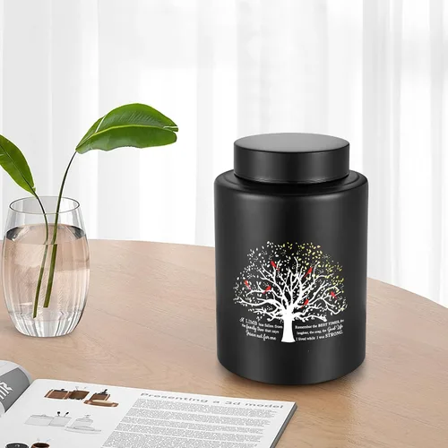 Vista 5 de SOITIS Urna mediana de hasta 140 libras para cenizas humanas adultas, urna decorativa de acero inoxidable de 7.3 pulgadas, árbol de la vida