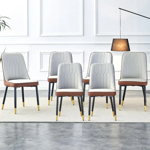 Vista 34 de Juego de 2 sillas de comedor modernas, color negro, sillas de cocina de piel sintética, sillas laterales tapizadas con patas de metal, sillas sin