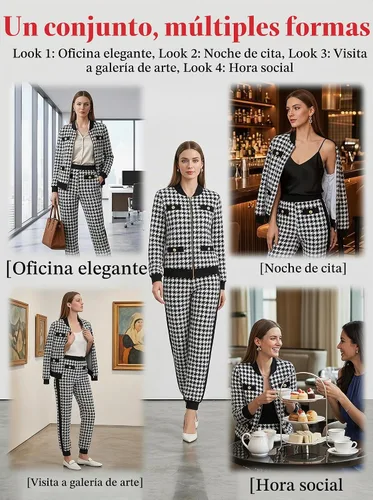 Vista 3 de LKOUS Traje de pantalón de pata de gallo para mujer, resistente a las Negro