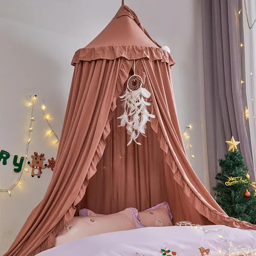 Vista 16 de VETHIN Toldo de cama para niñas y niños, diseño de princesa con cúpula redonda para niños, mosquitera de ensueño, habitación de niñas, castillo
