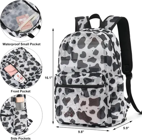 Vista 3 de Xunteny Mochila de malla para niñas y mujeres, mochila escolar semitransparente para niños, mochila universitaria para playa, gimnasio, viajes