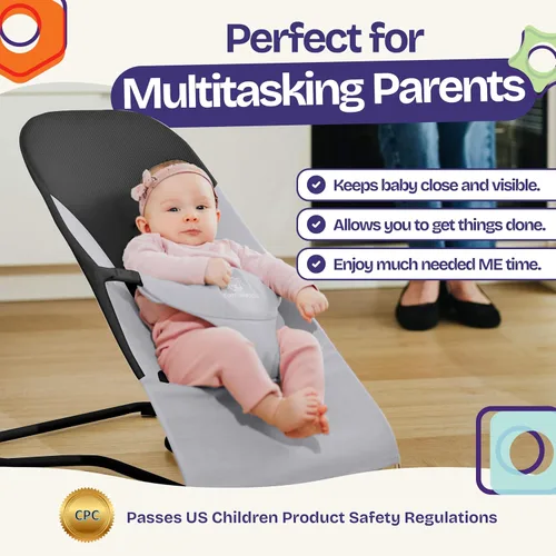Vista 2 de ComfyBumpy Asiento Ergonómico Rebotador para Bebé - Estuche de Transporte de Viaje Adicional - Silla Rebotadora Segura y Portátil con Posiciones