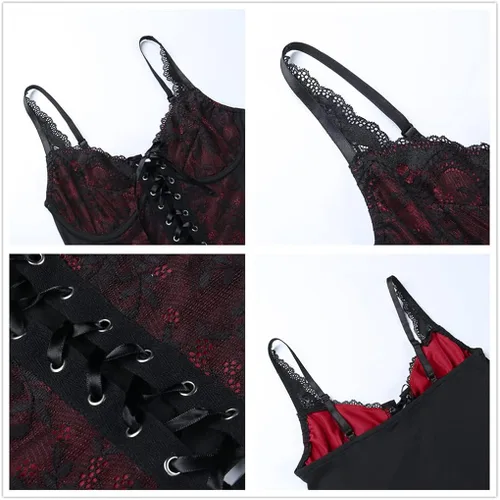 Vista 4 de Camisetas sin mangas para mujer, estilo gótico, estilo grunge, vintage, sin mangas, sexy, de malla, con volantes