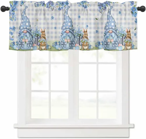 Vista 16 de Cenefa de primavera con amarre para ventanas de cocina, cenefas de cortina con lindos huevos coloridos de conejo, 42 x 12 pulgadas, 1 panel