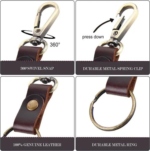 Vista 2 de MY MEMORY Llavero de cuero genuino hecho a mano, llavero universal para llavero, organizador de llavero de coche para hombres y mujeres