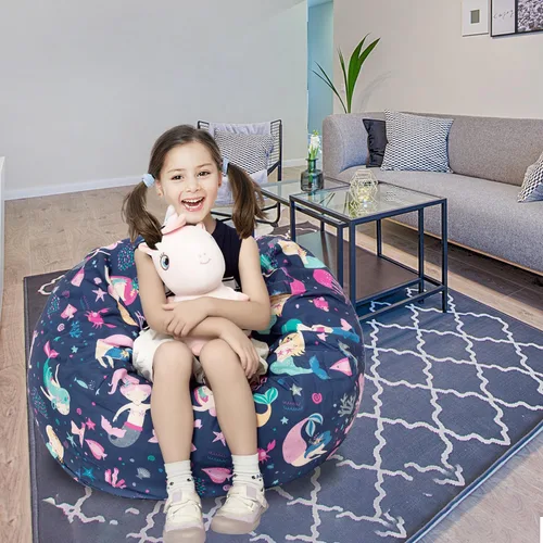 Vista 6 de LOLOMLO Funda para puf de almacenamiento de animales de peluche, para niños, mantas, toallas, puf (solo cubierta), sofá de lona con cremallera YKK