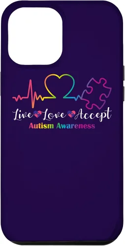 Vista 25 de Funda para iPhone 13 Pro Max Live Love Acept Autismo Concientización ECG Línea de Pulso Autismo Mamá
