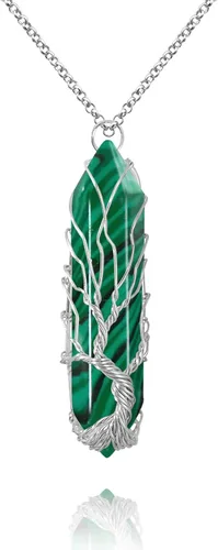 Vista 25 de VIBILIA - Collar con dije sanador para mujeres y hombres, piedra natural hexagonal en punta envuelta con alambre en forma del árbol de la vida