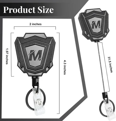 Vista 2 de 1 paquete de llavero retráctil resistente con clip para cinturón, carrete retráctil para insignia de identificación con cable de acero de 31.5