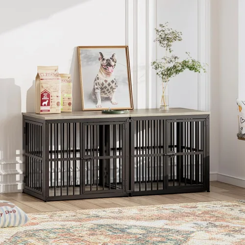 Vista 5 de Lyromix Mueble de jaula para perros de 27 pulgadas con 3 puertas, mesa auxiliar de madera resistente para perros pequeños, múltiples unidades se