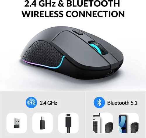Vista 2 de Keychron M3 - Ratón inalámbrico, sensor PAW3395 con botón macro programable de 26,000 DPI, soporta 2.4 GHz/Bluetooth 5.1, diseño ergonómico
