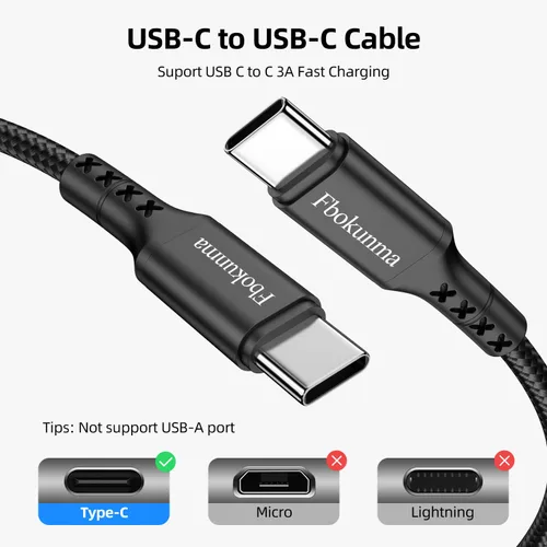 Vista 2 de Cable USB C a USB C de 1.6 pies, paquete de 3 cables USBC a USBC de 65 W, cable de carga tipo C a C de 20 pulgadas, carga rápida para iPhone 16 15