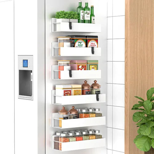 Vista 11 de HuggieGems Paquete de 6 organizadores magnéticos de almacenamiento de especias para refrigerador y horno, organizadores negros para nevera