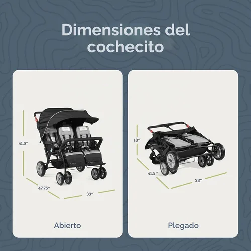 Vista 5 de Gaggle Compass Quad Cochecito plegable de 4 asientos, color negro Cochecito cuádruple con dosel, gran cesta de almacenamiento, arneses de 5 puntos