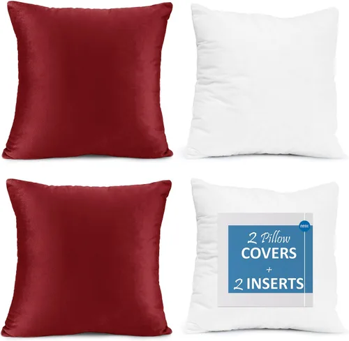 Vista 31 de Nestl Juego de 2 rellenos de almohada con terciopelo suave y sólido, juego de fundas de almohada cuadradas decorativas para sofá, automóvil Azul