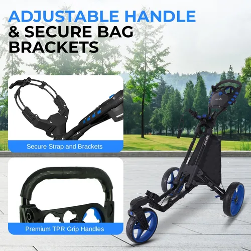 Vista 3 de SereneLife Golf Push Pull Cart – Lightweight, Foldable, Bag Holder with Adjustable Handle, Caddy Accessories, Compact Folding Golf Trolley for Travel
