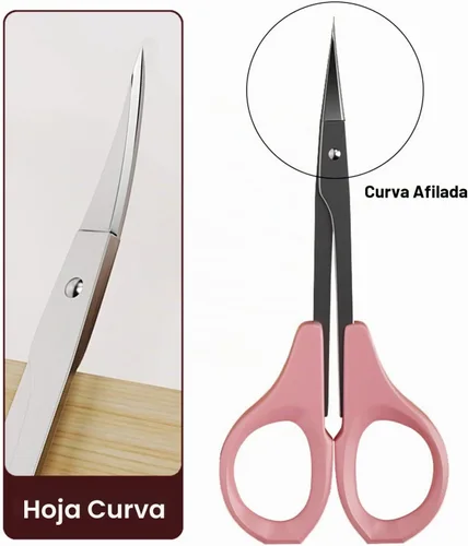 Vista 3 de Tijeras de 4 pulgadas curvas para manualidades, para cejas, pestañas, extensiones, de acero inoxidable, 1 unidad Rosado_Curved