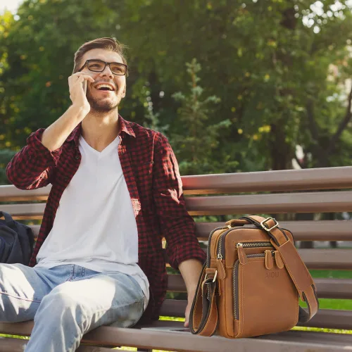 Vista 7 de Bolso cruzado de cuero para hombre, bolso de mensajero para hombre, bolso pequeño para maletín para hombres, bolsa de oficina, bolsa de mano