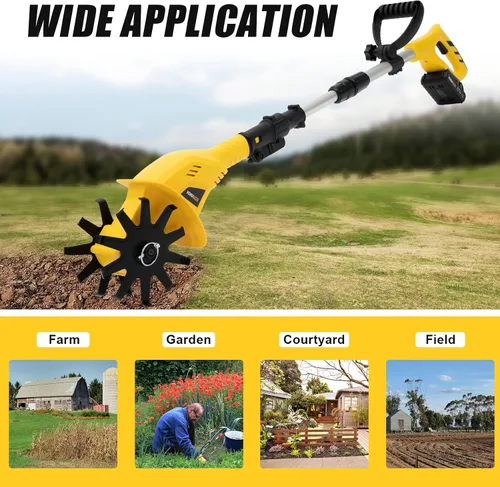 Vista 3 de Cultivador de cultivador inalámbrico, 20 V 250 rpm, cultivador de jardín eléctrico alimentado por batería, 6.7 pulgadas de ancho de labranza