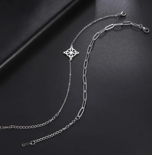 Vista 4 de unift Pulsera de nudo de bruja para mujer con símbolo de Wiccano de acero inoxidable con dije único ajustable de doble capa plata acero inoxidable