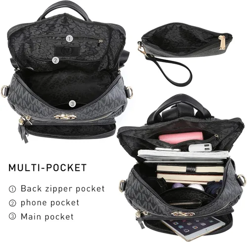 Vista 98 de MKP COLLECTION Mochila de moda para mujer, bolsa convertible grande para mujer, mochila de viaje, bolsa de hombro, juego de 2 piezas con borla, Beige