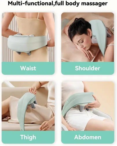 Vista 7 de Snailax - Almohada masajeadora inalámbrica para cuello y hombros con calor, amasamiento profundo 4D, masajeador Shiatsu para la espalda, almohada
