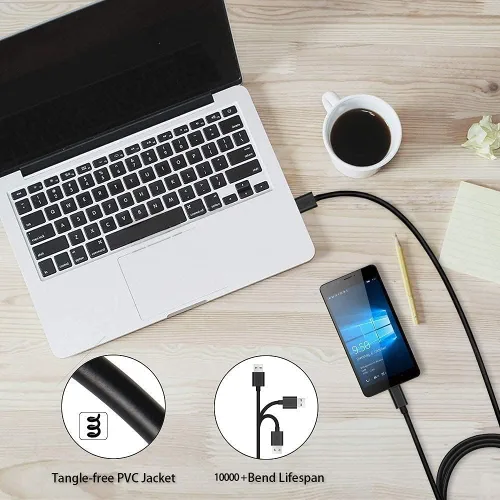 Vista 4 de Cable micro USB, paquete de 2 cables de carga extra largos para Android de 10 pies y 6 pies, cable de carga USB para Samsung Galaxy S7 S6 S7 Edge