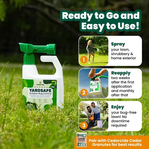 Vista 5 de Outdoor YardSafe Mata y repele mosquitos, garrapatas, pulgas, ácaros y más con aceites esenciales naturales, seguro para familias y mascotas